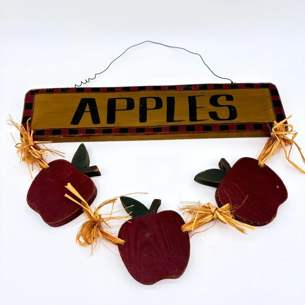 Rustic Wooden Apples Wall Hanging Sign Farmhouse Kitchen Decor Fall Harvest